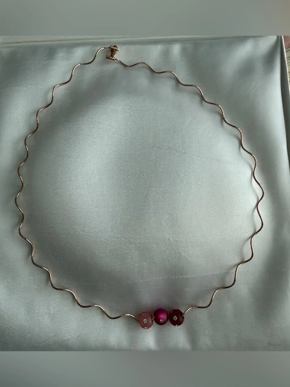 Women’s 14k Rose Gold 18” Wave Necklace with Pink Swarovski Bead Accents - Picture 7 of 7